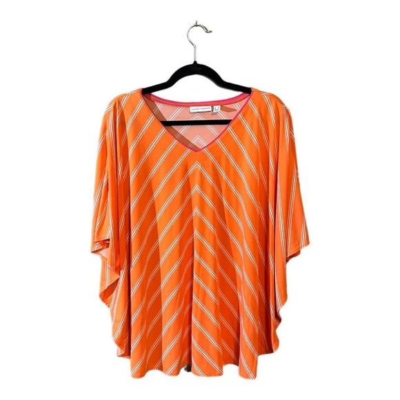 Susan Graver Tops - Susan Graver Women's Orange Zigzag Striped Batwing Sleeve Blouse Size Small